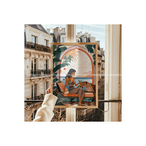 Tropikal Meditasyon Ve Vahşi Doğa 3 Parçalı Ahşap Çerçeveli Tablo Seti 30x42 cm