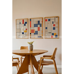 Modern Renkli Geometrik 3 Parçalı Ahşap Çerçeveli Tablo Seti - 21x30 21x30 cm