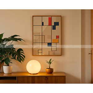 Modern Renkli Geometrik 3 Parçalı Ahşap Çerçeveli Tablo Seti - 21x30 21x30 cm