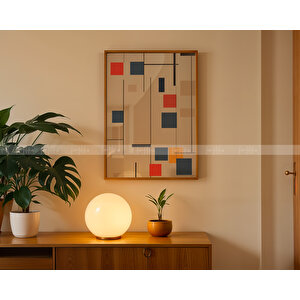 Modern Renkli Geometrik 3 Parçalı Ahşap Çerçeveli Tablo Seti - 21x30 21x30 cm