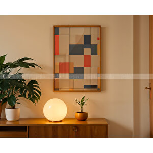 Modern Renkli Geometrik 3 Parçalı Ahşap Çerçeveli Tablo Seti - 21x30