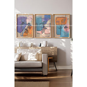 Modern Çizgisel Soyut 3'lü Ahşap Çerçeveli Tablo Seti 21x30 cm