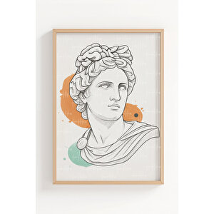 Antik Heykel Sanatı 3’lü Modern Ahşap Çerçeveli Tablo Seti - Çalışma Odası Dekoru 30x42 cm