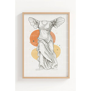 Antik Heykel Sanatı 3’lü Modern Ahşap Çerçeveli Tablo Seti - Çalışma Odası Dekoru 30x42 cm