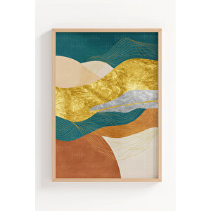 Altın Ve Gümüş Dalga Desenli 3’lü Soyut Ahşap Çerçeveli Tablo Seti - Salon Dekoru 50x70 cm