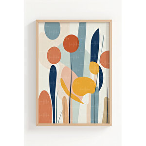 Soyut Yaprak Desenleri 3 Parçalı Ahşap Çerçeveli Tablo Seti 50x70 cm