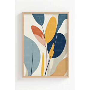 Soyut Yaprak Desenleri 3 Parçalı Ahşap Çerçeveli Tablo Seti