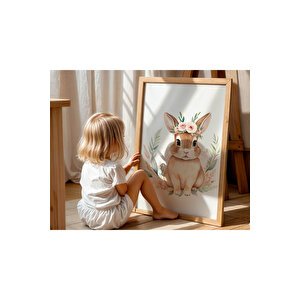 Bebek Ve Çocuk Odası Çiçekli Hayvanlar Tema Ahşap Çerçeveli 3'lü Tablo Seti