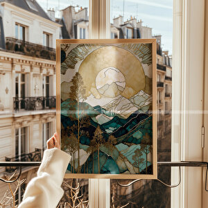 Dağ Manzaralı 3'lü Ahşap Çerçeveli Tablo Seti