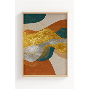 Altın Ve Gümüş Dalga Desenli 3’lü Soyut Ahşap Çerçeveli Tablo Seti - Salon Dekoru