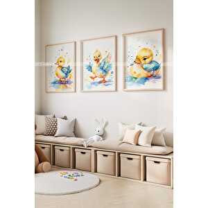 Neşeli Civcivler 3’lü Ahşap Çerçeveli Dekoratif Tablo Seti 21x30 cm
