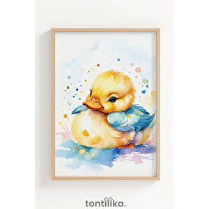 Neşeli Civcivler 3’lü Ahşap Çerçeveli Dekoratif Tablo Seti