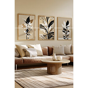 Doğal Yapraklar 3 Parçalı Ahşap Çerçeveli Tablo Seti-2 21x30 cm