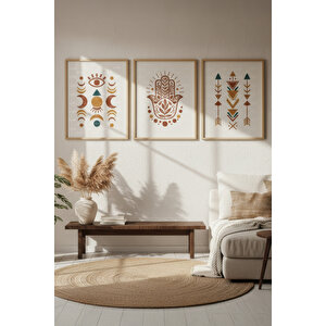 Boho Minimalist Semboller 3’lü Ahşap Çerçeveli Tablo Seti 30x42 cm