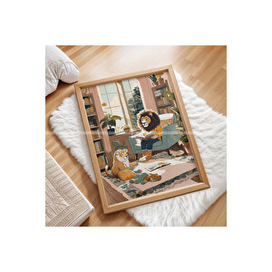 Tropikal Hayvan Ve İnsan Temalı 3 Parçalı Ahşap Çerçeveli Tablo Seti 21x30 cm