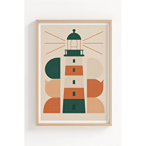 Deniz Feneri 3’lü Geometrik Ahşap Çerçeveli Tablo Seti - Modern Duvar Dekoru 30x42 cm