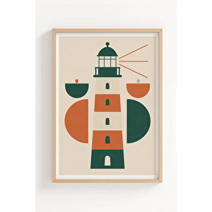 Deniz Feneri 3’lü Geometrik Ahşap Çerçeveli Tablo Seti - Modern Duvar Dekoru