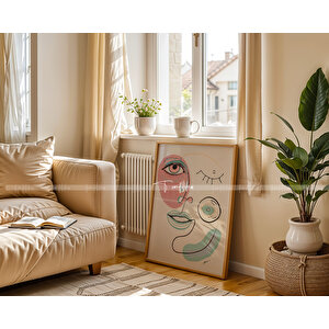 Minimalist Renkli Çizgilerle Yüz Temalı 3'lü Ahşap Çerçeveli Tablo Seti 21x30 cm