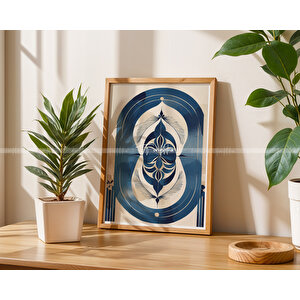 Modern Mavi Tonlu Doğa Temalı Ahşap Çerçeveli 3'lü Tablo Seti 21x30 cm