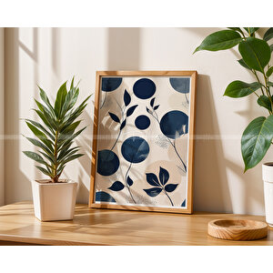 Modern Mavi Tonlu Doğa Temalı Ahşap Çerçeveli 3'lü Tablo Seti