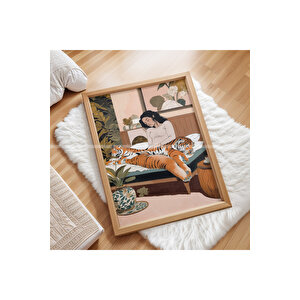 Tropikal Hayvan Ve İnsan Temalı 3 Parçalı Ahşap Çerçeveli Tablo Seti 30x42 cm