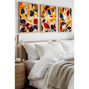 Renkli Yapraklar 3 Parçalı Ahşap Çerçeveli Tablo Seti 21x30 cm