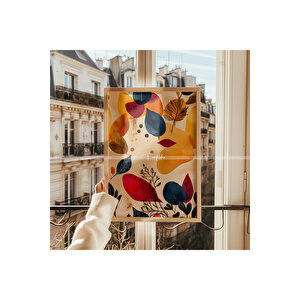 Renkli Yapraklar 3 Parçalı Ahşap Çerçeveli Tablo Seti 21x30 cm