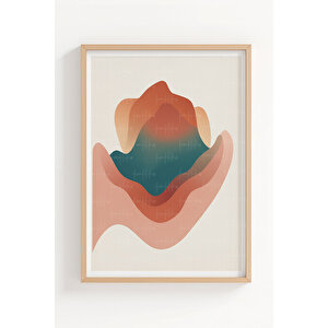 Soyut Renk Geçişli Formlar 3’lü Soyut Ahşap Çerçeveli Tablo Seti - Çalışma Odası Dekoru 50x70 cm