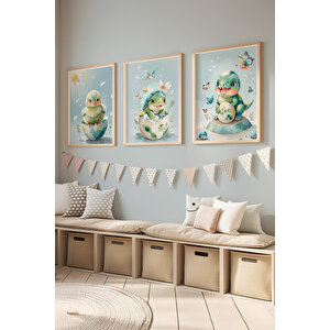 Bebek Ve Çocuk Odası Sevimli Yavru Hayvanlar Ahşap Çerçeveli 3'lü Tablo Seti 21x30 cm