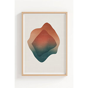 Soyut Renk Geçişli Formlar 3’lü Soyut Ahşap Çerçeveli Tablo Seti - Çalışma Odası Dekoru