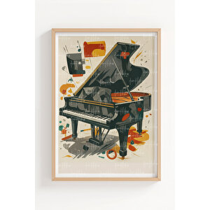 Caz Enstrümanları 3’lü Ahşap Çerçeveli Tablo Seti - Modern Duvar Dekoru 50x70 cm