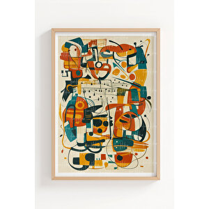 Caz Enstrümanları 3’lü Ahşap Çerçeveli Tablo Seti - Modern Duvar Dekoru