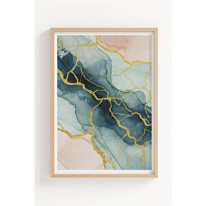 Mermer Desenli 3’lü Ahşap Çerçeveli Tablo Seti - Yemek Odası Dekoru