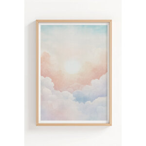 Pastel Bulut Manzarası 3 Parçalı Ahşap Çerçeveli Tablo Seti 21x30 cm