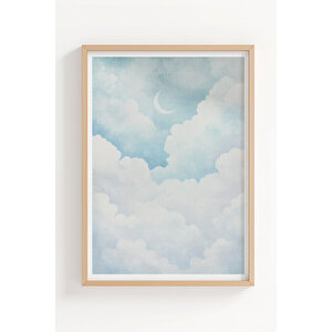 Pastel Bulut Manzarası 3 Parçalı Ahşap Çerçeveli Tablo Seti 21x30 cm
