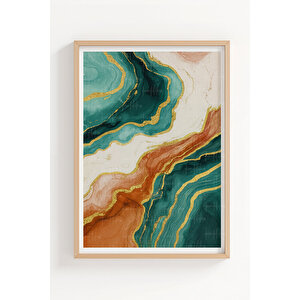 Mermer Desenli 3’lü Ahşap Çerçeveli Tablo Seti - Yemek Odası Dekoru 30x42 cm