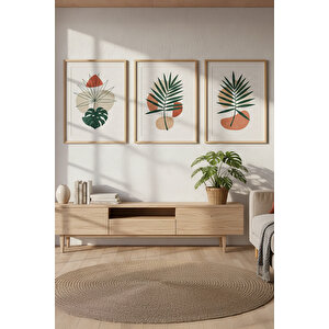 Minimalist Yaprak İllüstrasyonu 3’lü Ahşap Çerçeveli Tablo Seti 30x42 cm