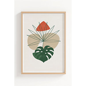 Minimalist Yaprak İllüstrasyonu 3’lü Ahşap Çerçeveli Tablo Seti 30x42 cm