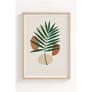 Minimalist Yaprak İllüstrasyonu 3’lü Ahşap Çerçeveli Tablo Seti