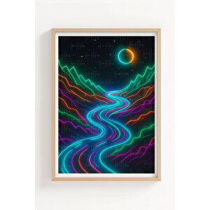 Neon Doğa Manzaraları 3 Parçalı Ahşap Çerçeveli Tablo Seti - Cesur Sanat 30x42 cm