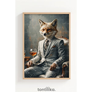 Şık Hayvan Karakterleri 3 Parçalı Ahşap Çerçeveli Tablo Seti