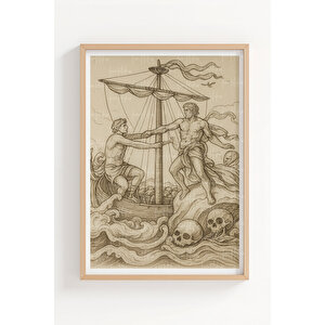 Antik Yunan Mitolojisi 3’lü Ahşap Çerçeveli Tablo Seti - Helios, Odysseus Ve Minotaur