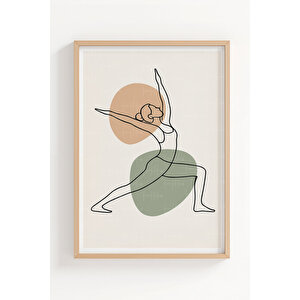 Minimalist Yoga Pozları İllüstrasyonu 3’lü Ahşap Çerçeveli Tablo Seti 30x42 cm