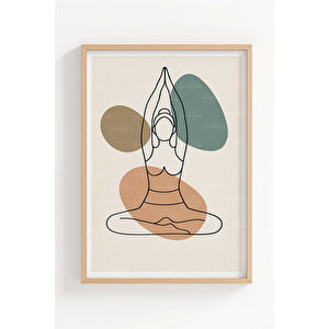 Minimalist Yoga Pozları İllüstrasyonu 3’lü Ahşap Çerçeveli Tablo Seti 30x42 cm