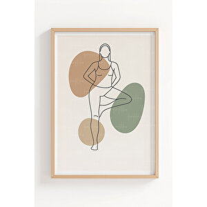 Minimalist Yoga Pozları İllüstrasyonu 3’lü Ahşap Çerçeveli Tablo Seti