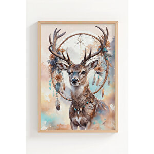 Kurt Baykuş Ve Geyik 3 Parçalı Ahşap Çerçeveli Tablo Seti 50x70 cm