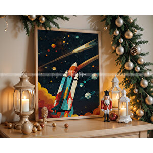 Uzay Keşfi Temalı 3'lü Ahşap Tablo Seti 30x42 30x42 cm