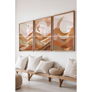 Bohem Dağ Manzarası 3 Parçalı Ahşap Tablo Seti-2 21x30 cm