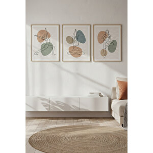 Minimalist Yoga Pozları İllüstrasyonu 3’lü Ahşap Çerçeveli Tablo Seti 21x30 cm