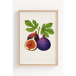 Avokado Hurma İncir 3’lü Meyve Temalı Ahşap Çerçeveli Tablo Seti - Mutfak Dekoru